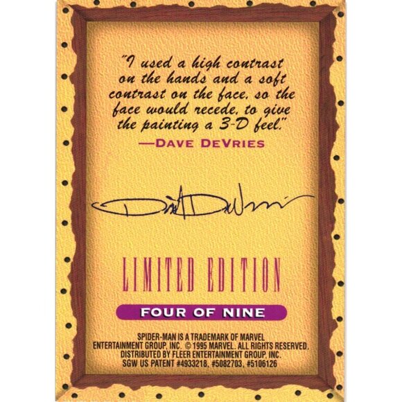 1995 Fleer Ultra Spider Man masterpieces Card #4 of 9 Limited Ed Dave Devries - Picture 3 of 3